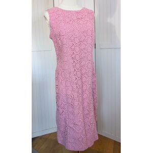 Talbots Pink Lace Sheath Dress 12W Sleeveless Floral Overlay Lined Midi